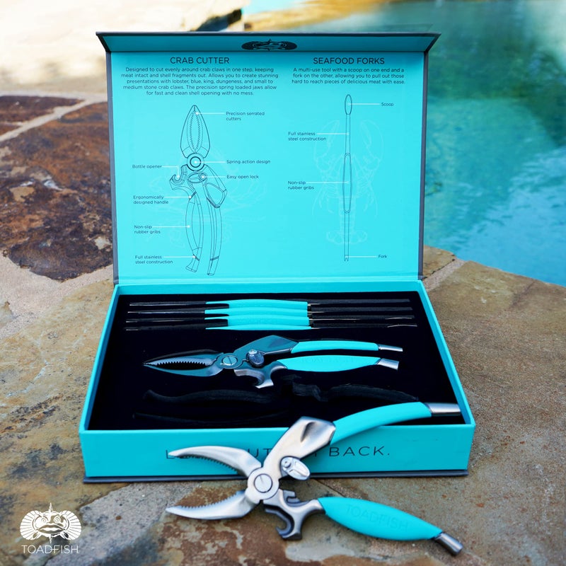 Toadfish Crab & Lobster Seafood Tool Set - 2 Shell Crackers With Cutters & 4 Multi-Use Forks - Non-Slip Grips - Stainless Steel - Built-In Bottle Opener - Makes A Beautiful Gift - Image 3